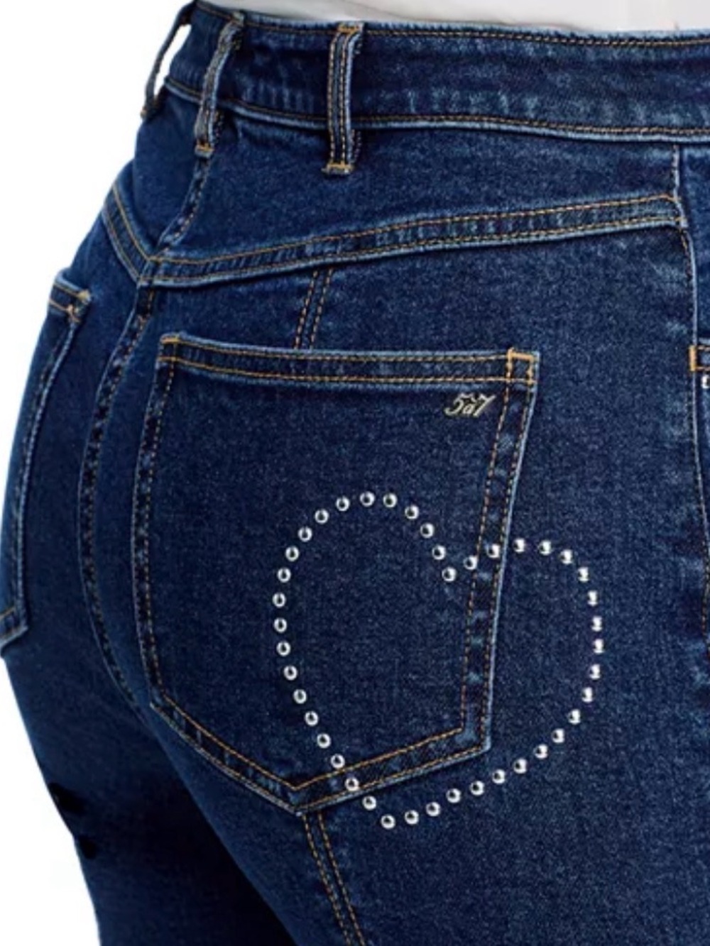 NWT Cinq A Sept Studded Single Heart Shailene High Rise Jeans in Oceane/Silver
